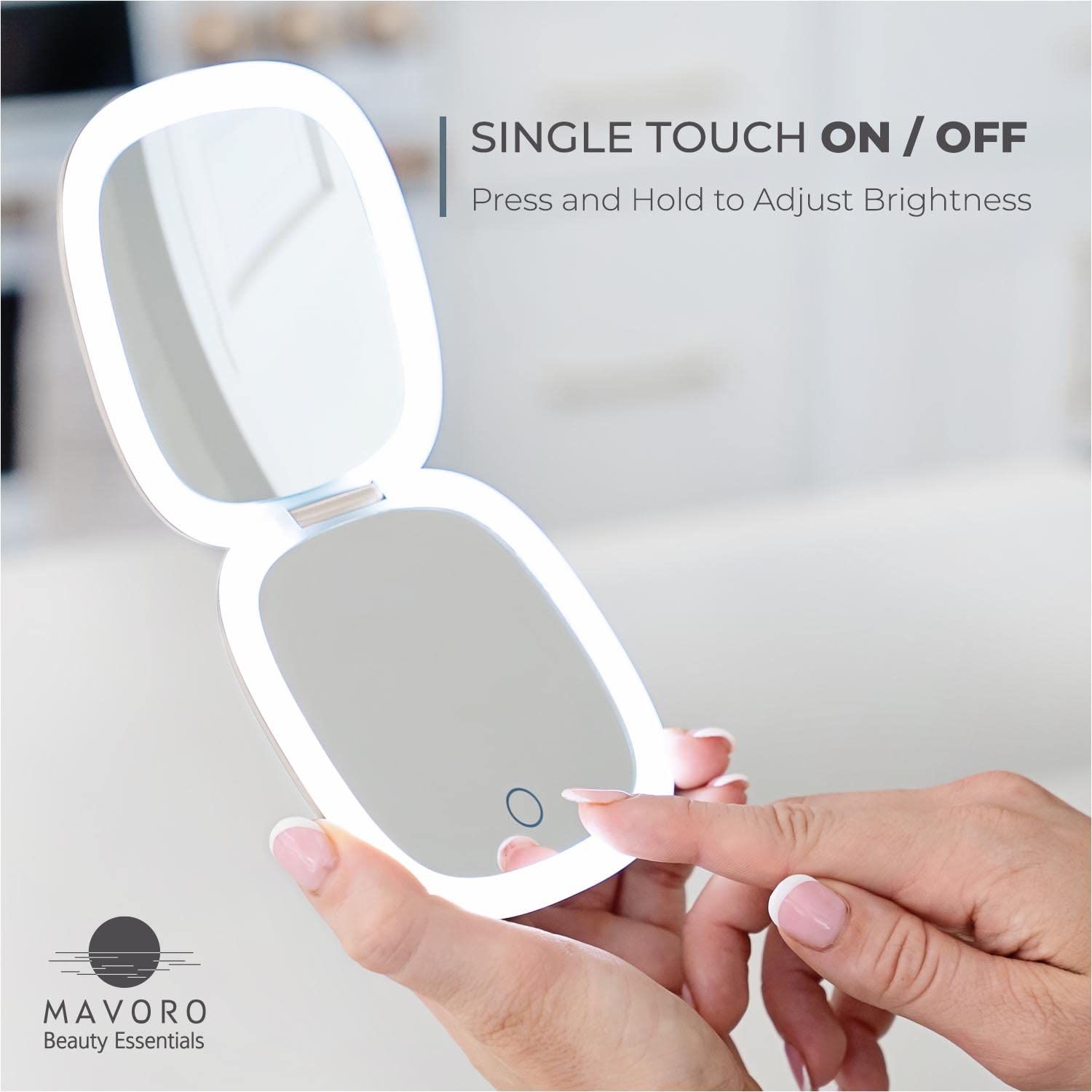 Mavoro LED Lighted Travel Mirror – 1x/10x Magnification, USB-C Rechargeable, Pocket-Size