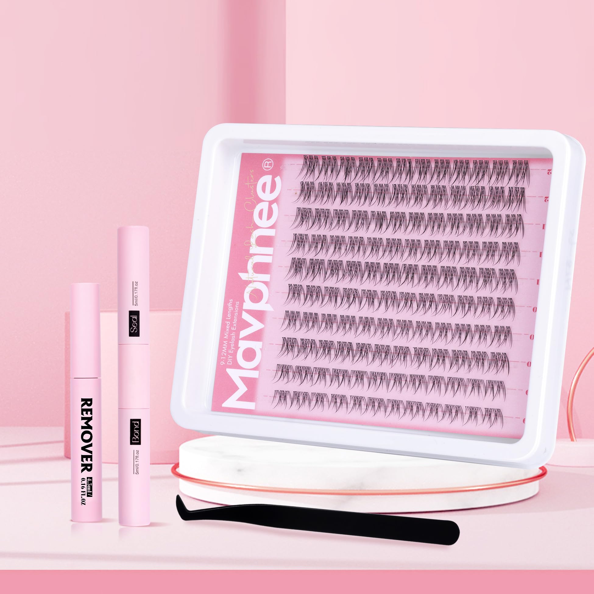 Mavphnee Natural Lash Clusters Kit — Wispy CC-Curl Lashes, Clear Band, DIY Lash Extensions, Bond & Seal, Remover