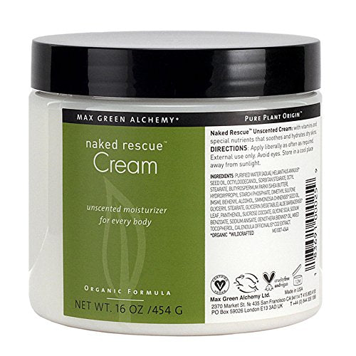 Max Green Alchemy Naked Rescue Unscented Cream | Fragrance-Free Moisturizer for Dry and Sensitive Skin – 16 oz