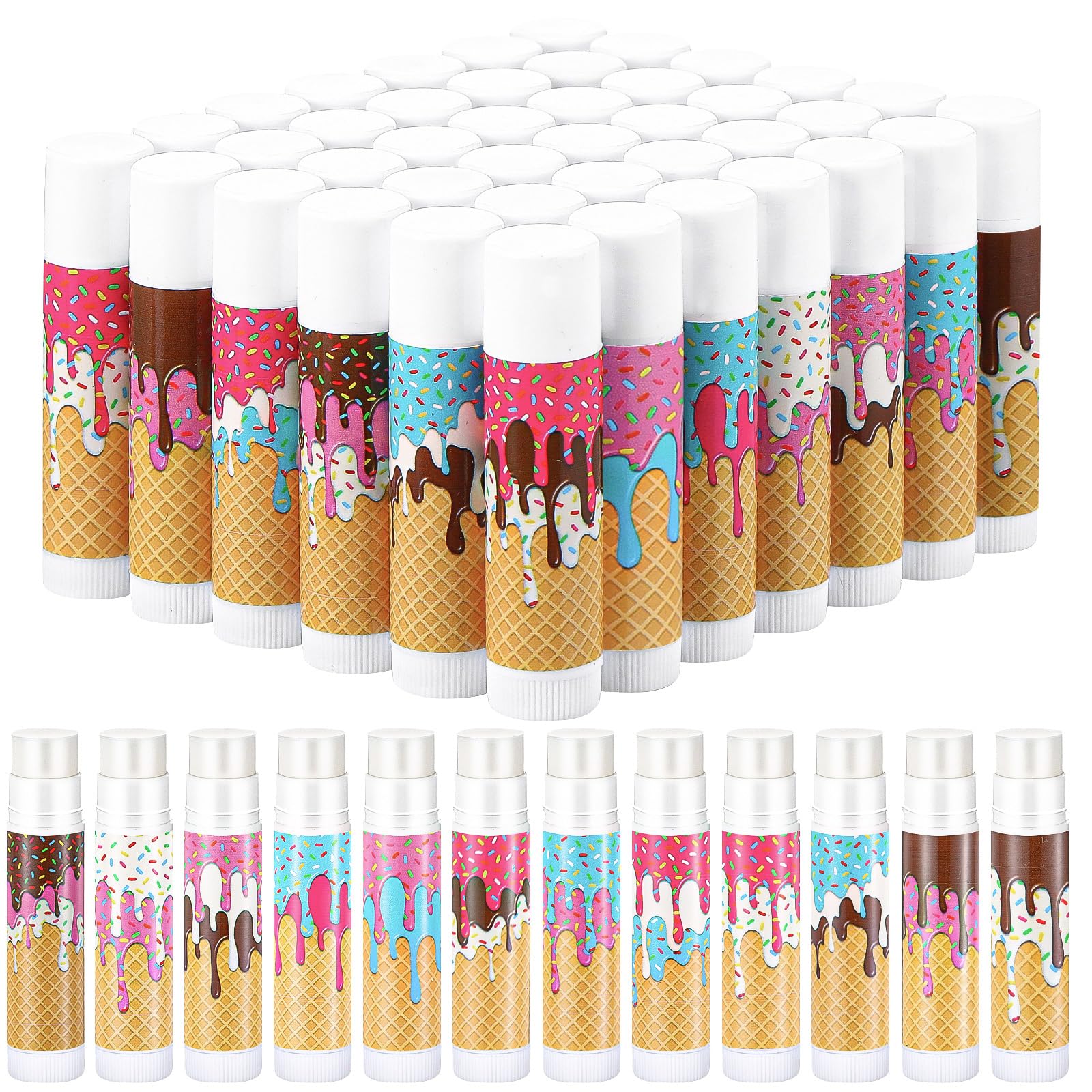 Maxcheck 48 Pcs Ice Cream Drip Lip Balm Bulk Set – 12 Styles, Jasmine Scent