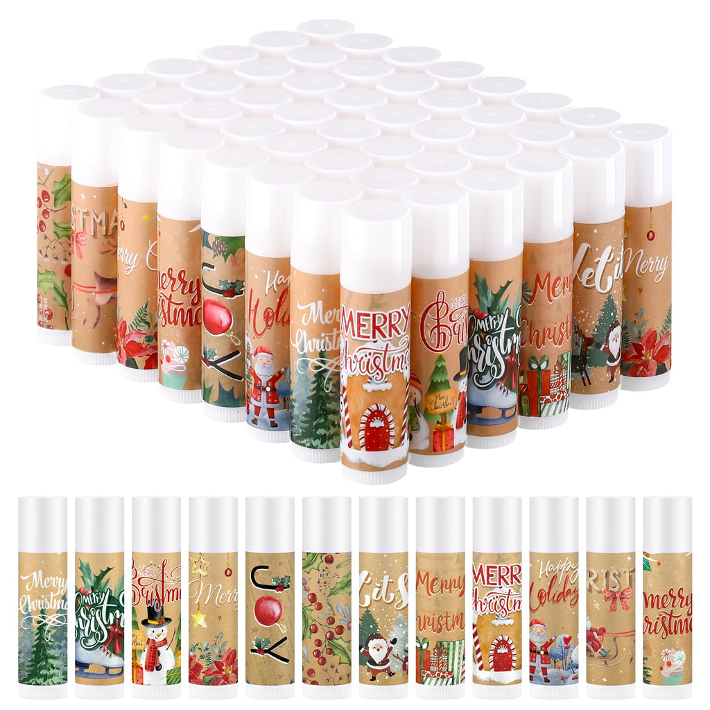 Maxcheck 48 Pcs Christmas Lip Balm Bulk — Candy Cane, Jasmine Scent Gift Set
