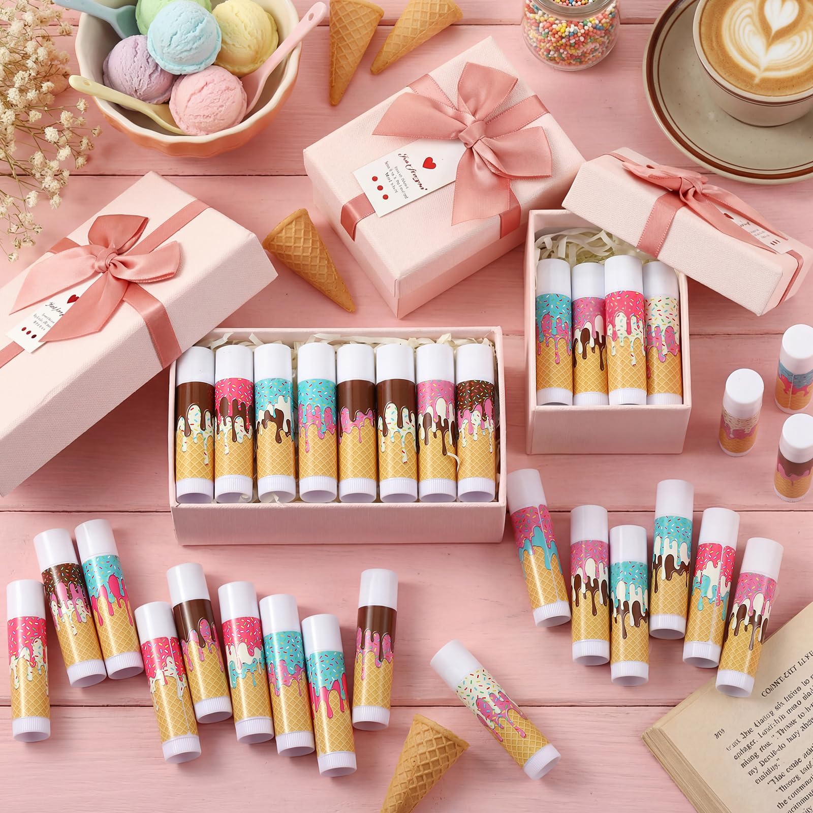 Maxcheck 48 Pcs Ice Cream Drip Lip Balm Bulk Set – 12 Styles, Jasmine Scent