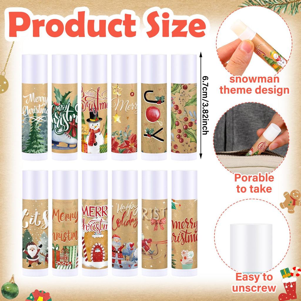 Maxcheck 48 Pcs Christmas Lip Balm Bulk — Candy Cane, Jasmine Scent Gift Set