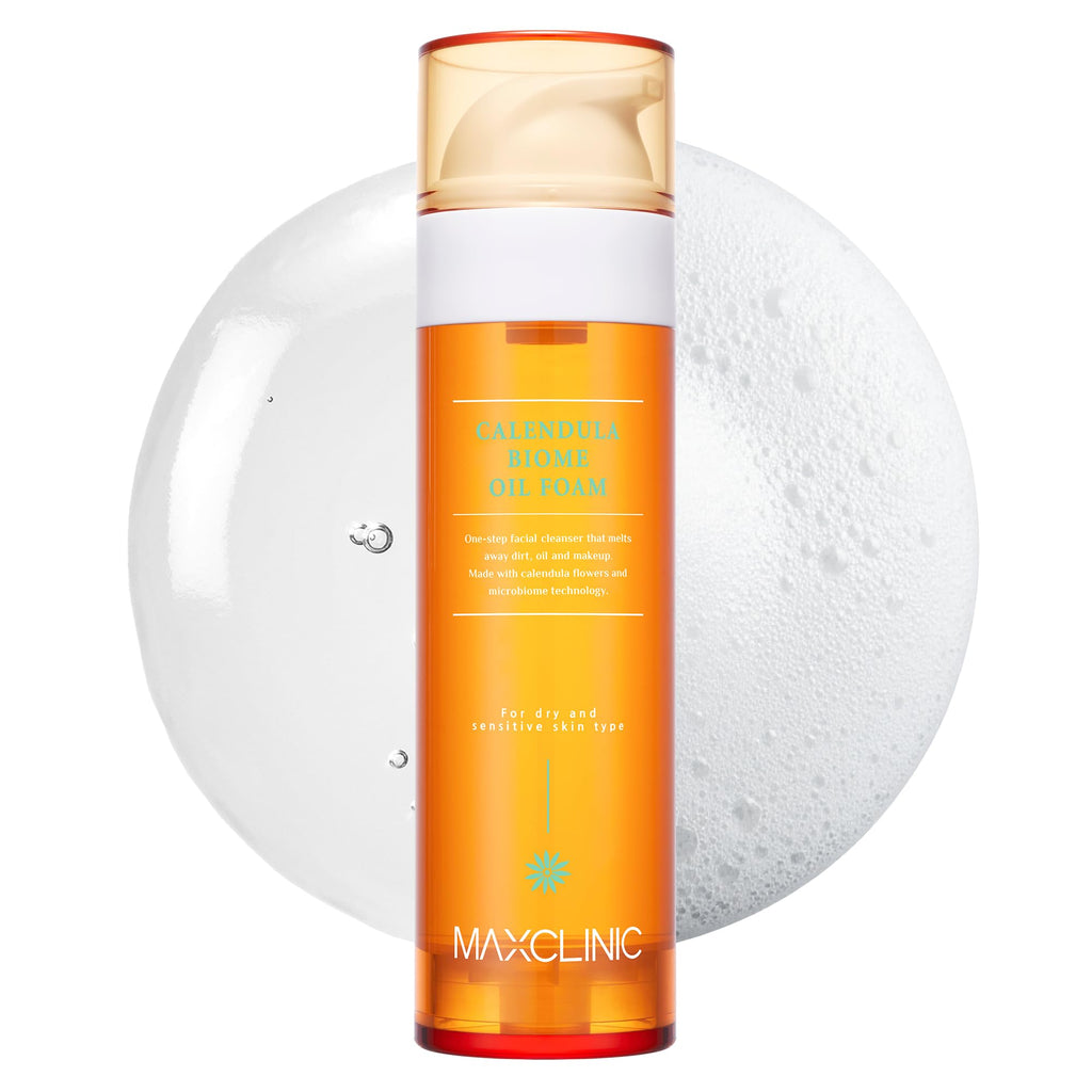 MAXCLINIC Calendula Biome Oil to Foam - All-in-One Korean Oil-Based Foaming Cleanser for Hydration & Soothing Makeup Removal (3.88 fl oz)