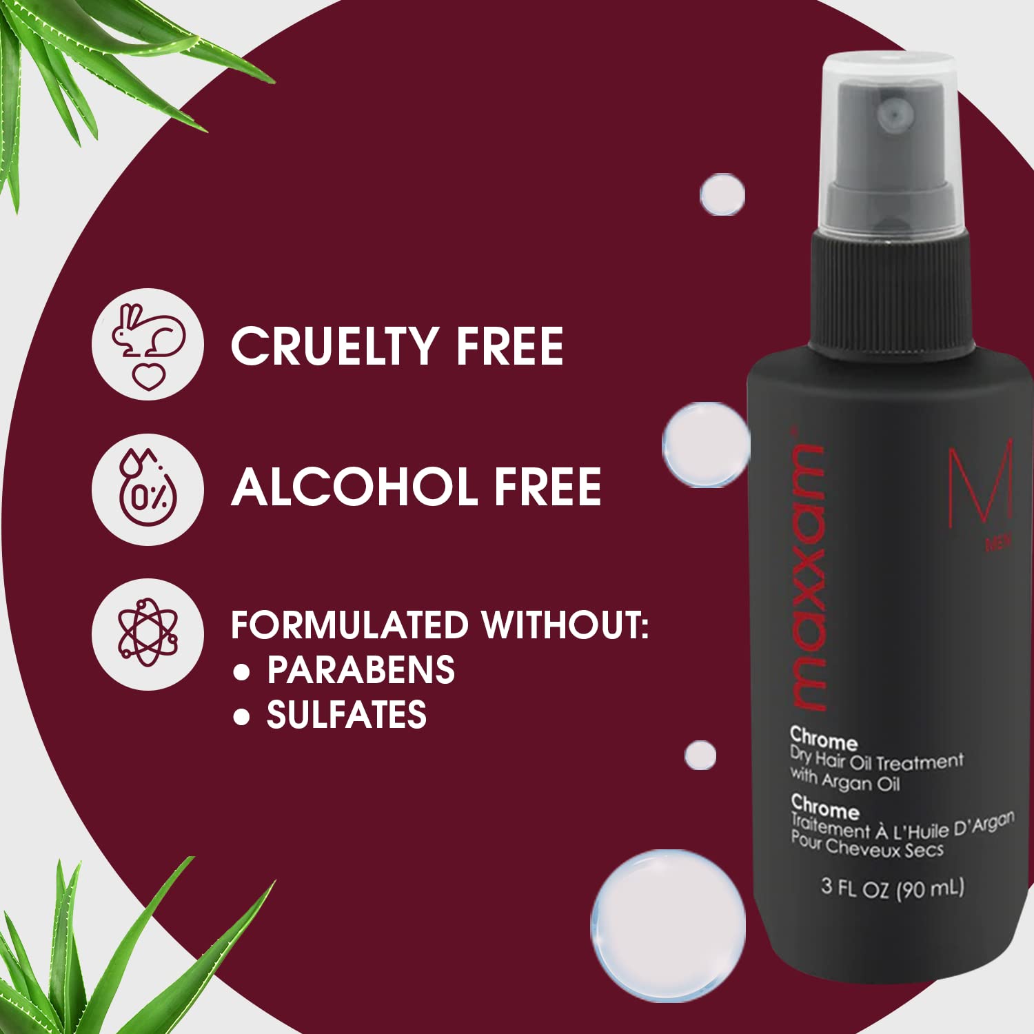 HAIR CLUB Maxxam Chrome Leave-in Hair Oil with Argan Oil | Heat Shield, Frizz Control & Shine (3 oz)