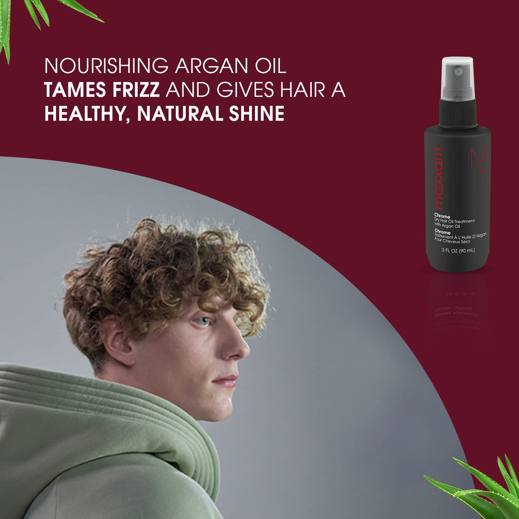 HAIR CLUB Maxxam Chrome Leave-in Hair Oil with Argan Oil | Heat Shield, Frizz Control & Shine (3 oz)