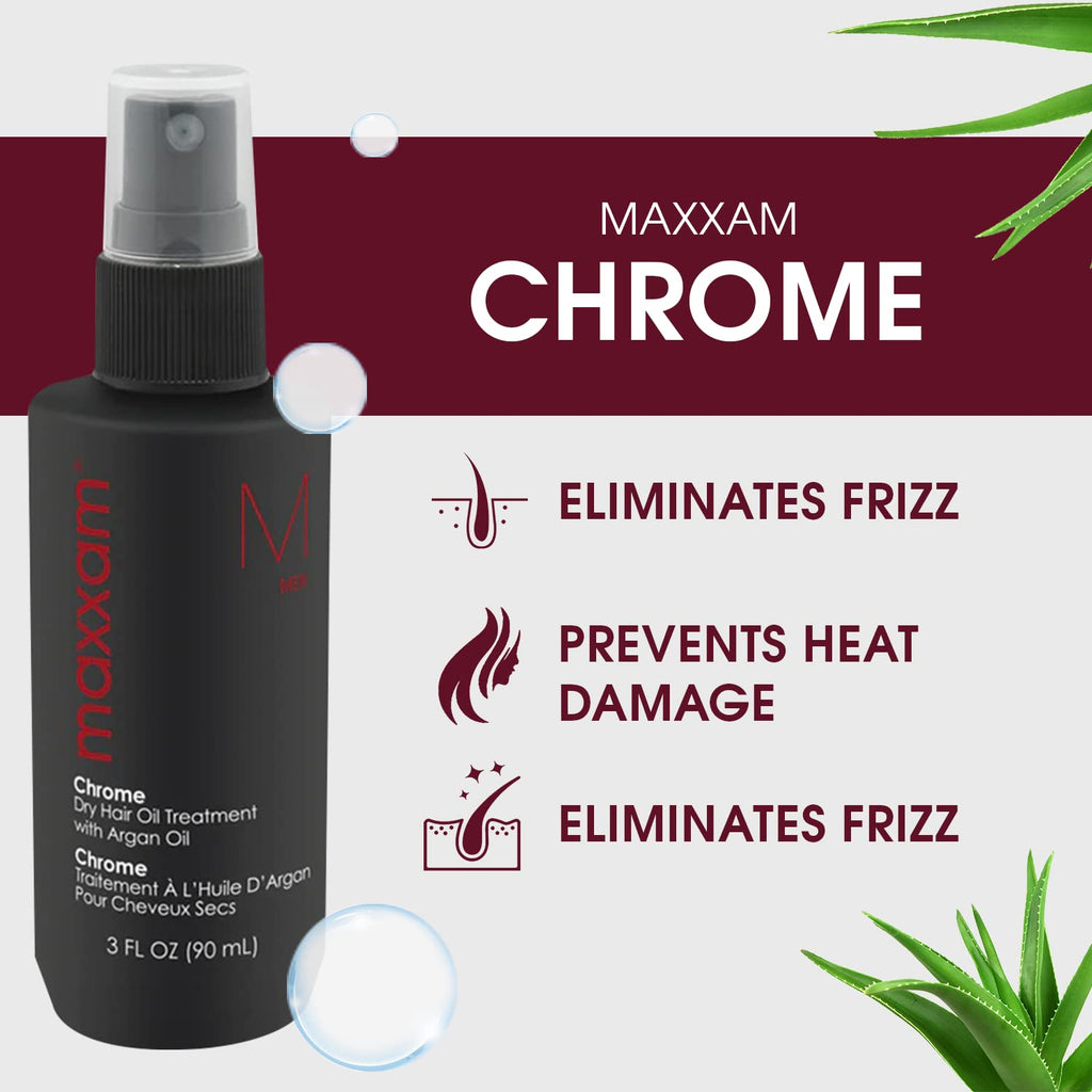 HAIR CLUB Maxxam Chrome Leave-in Hair Oil with Argan Oil | Heat Shield, Frizz Control & Shine (3 oz)