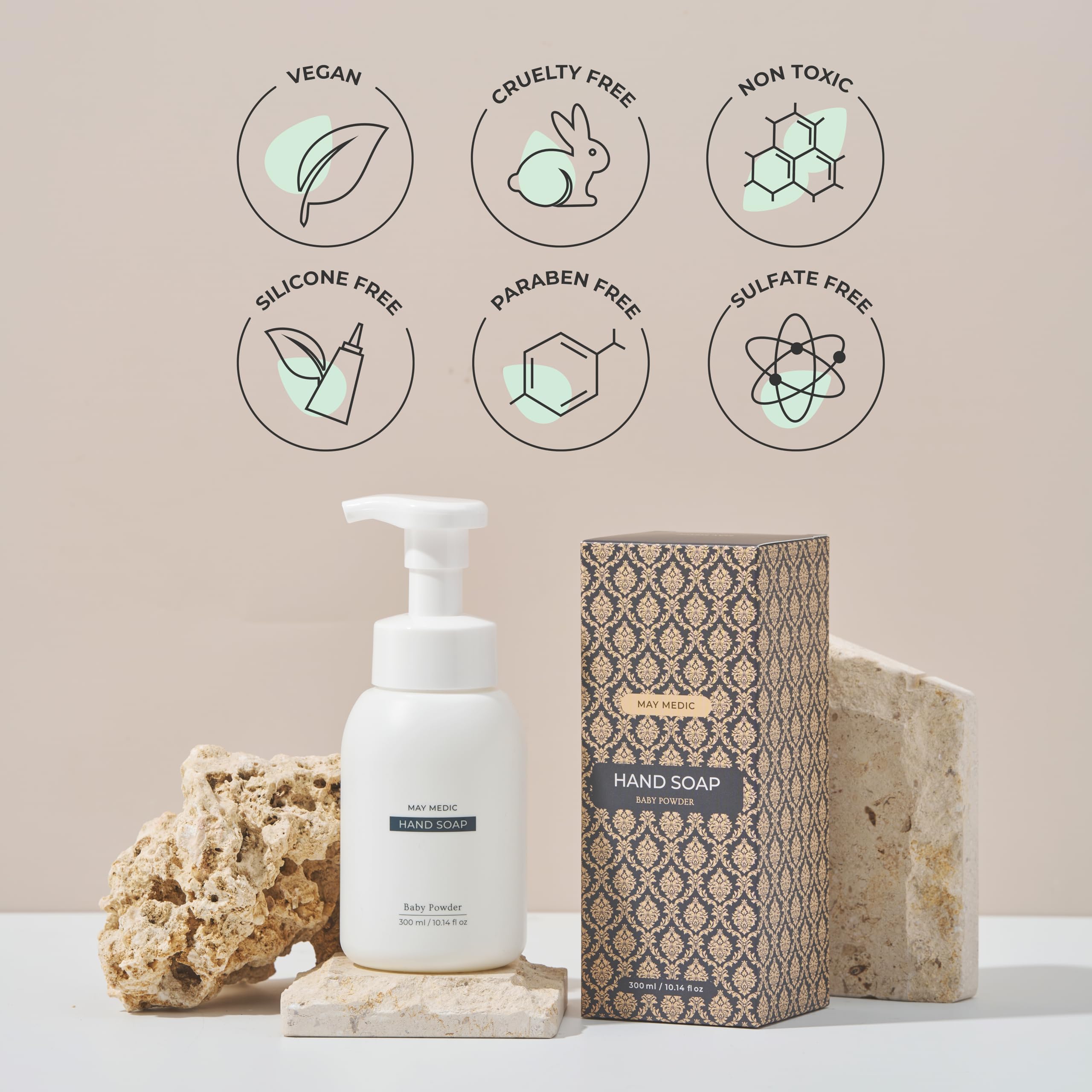 MAY MEDIC Baby Powder Double Scented Foaming Hand Soap | Moisturizing Foam with Fig & Pomegranate Extract