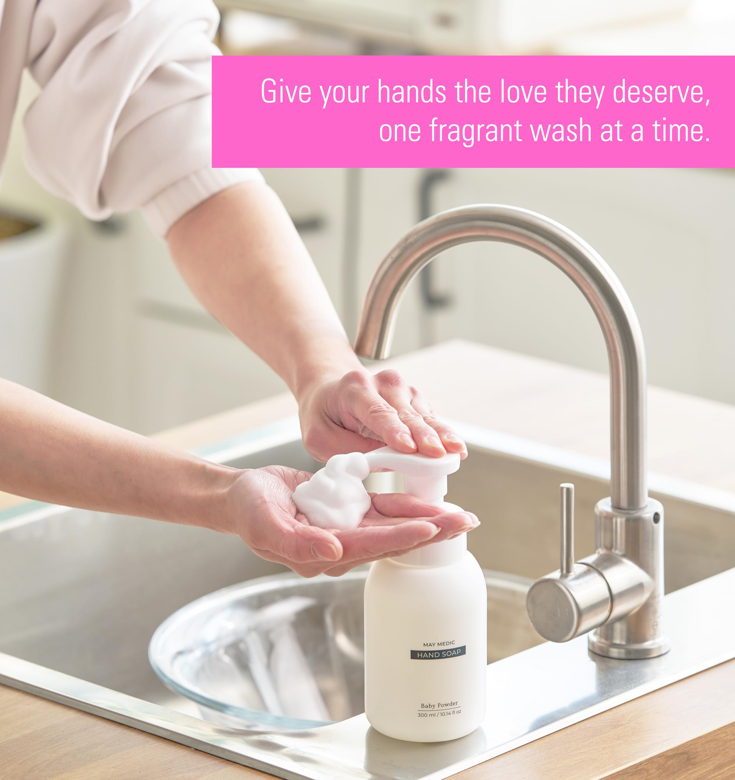 MAY MEDIC Baby Powder Double Scented Foaming Hand Soap | Moisturizing Foam with Fig & Pomegranate Extract