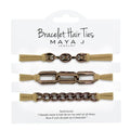 Maya J Chocolate Link Bracelet Hair Tie with Beige Elastics – Set of 3