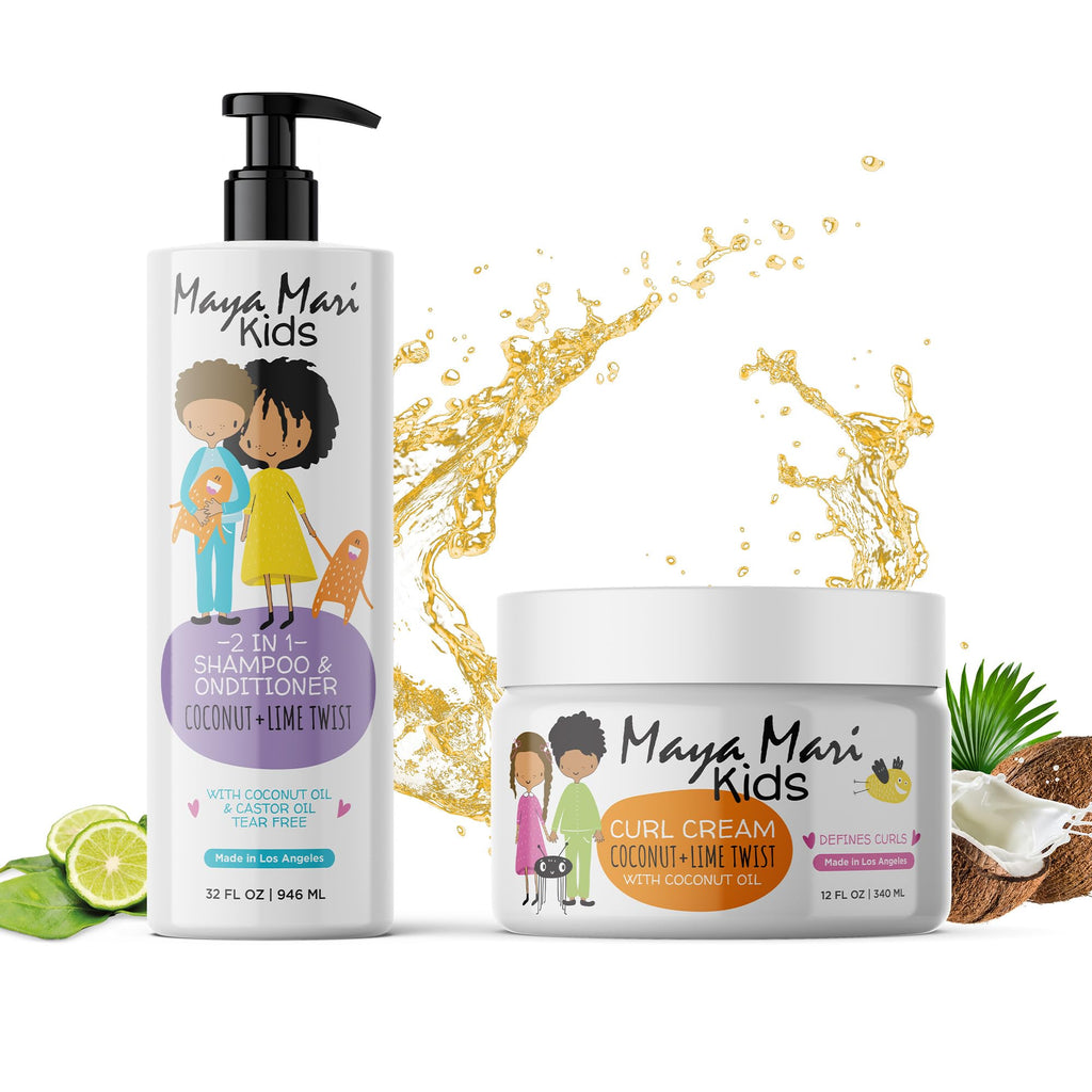 MAYA MARI Kids 2-in-1 Shampoo, Conditioner & Curl Cream Set | Tear Free & Sulfate Free