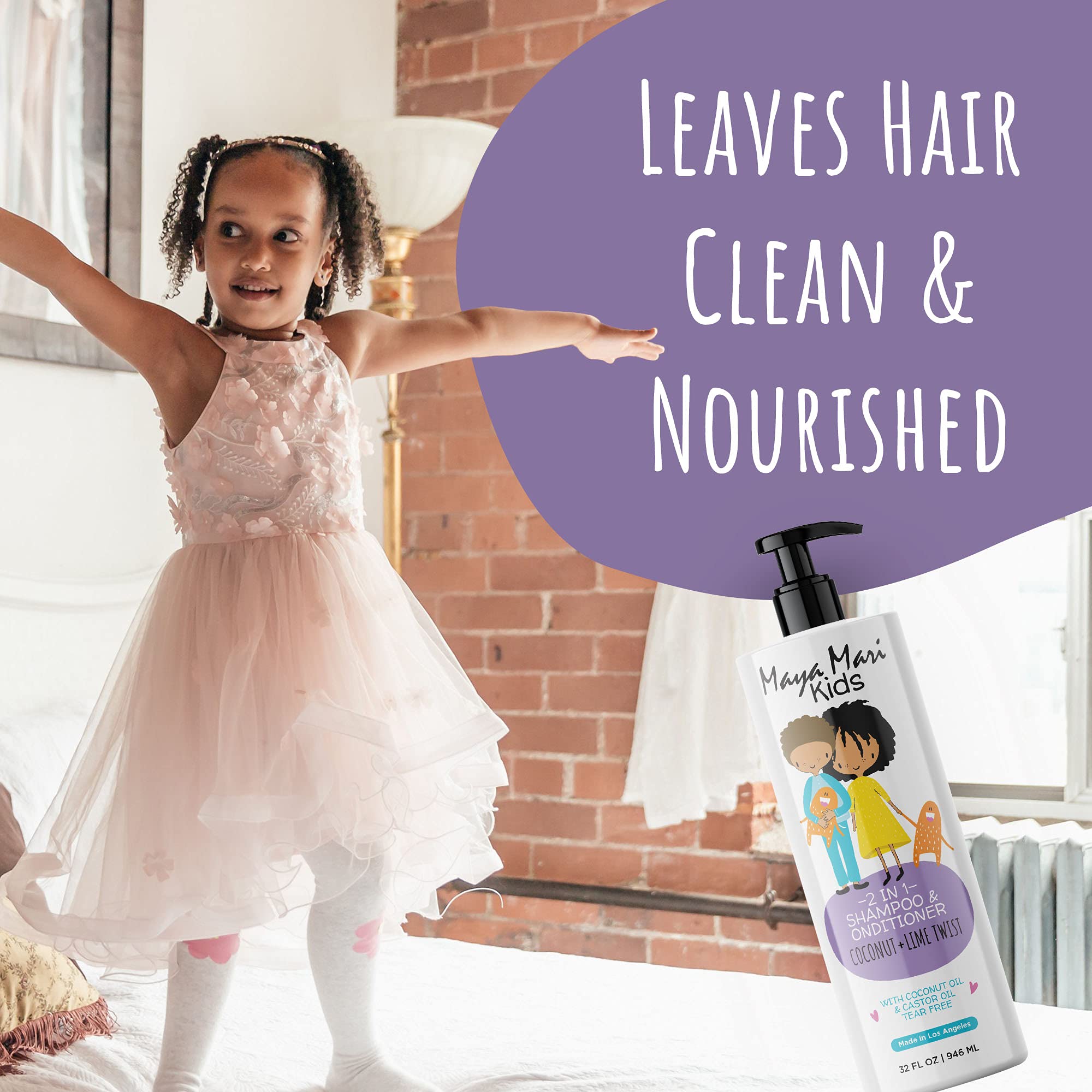 MAYA MARI Kids 2-in-1 Shampoo, Conditioner & Curl Cream Set | Tear Free & Sulfate Free