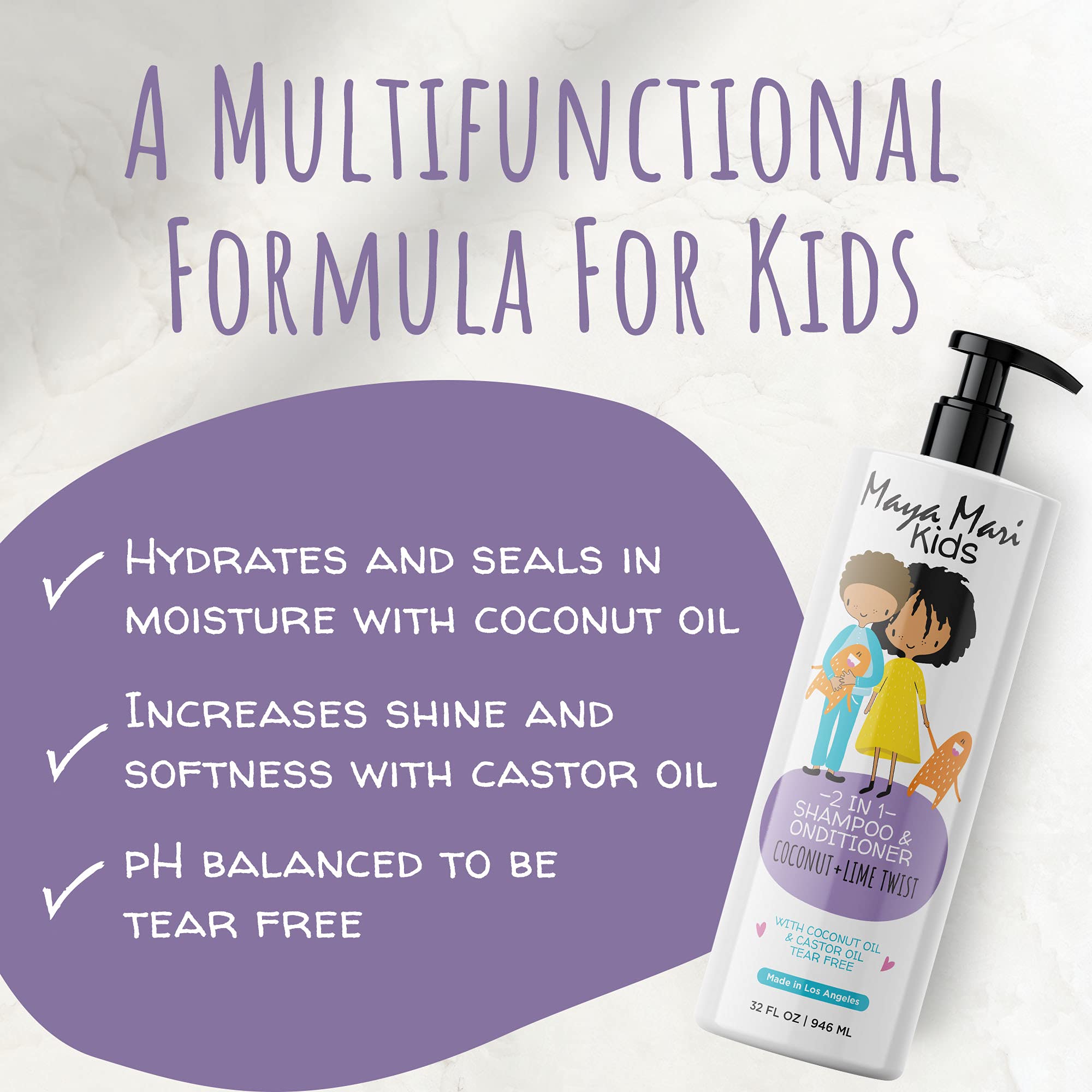 MAYA MARI Kids 2-in-1 Shampoo, Conditioner & Curl Cream Set | Tear Free & Sulfate Free