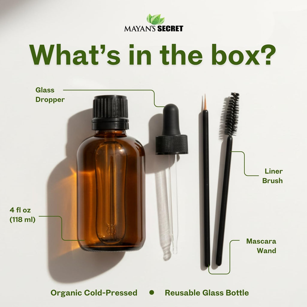 Mayan's Secret Pure Cold-Pressed Castor Oil – Organic Hexane-Free Unrefined, 4 fl oz in Amber Glass