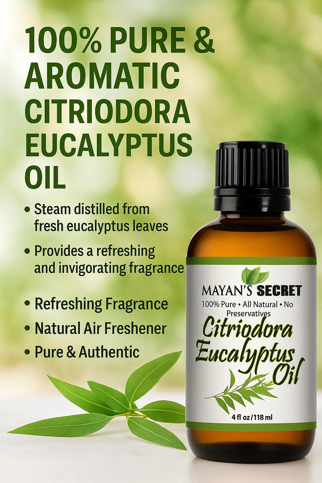 Mayan's Secret Citriodora Eucalyptus Oil – Pure Carrier & Essential Oil, 4oz