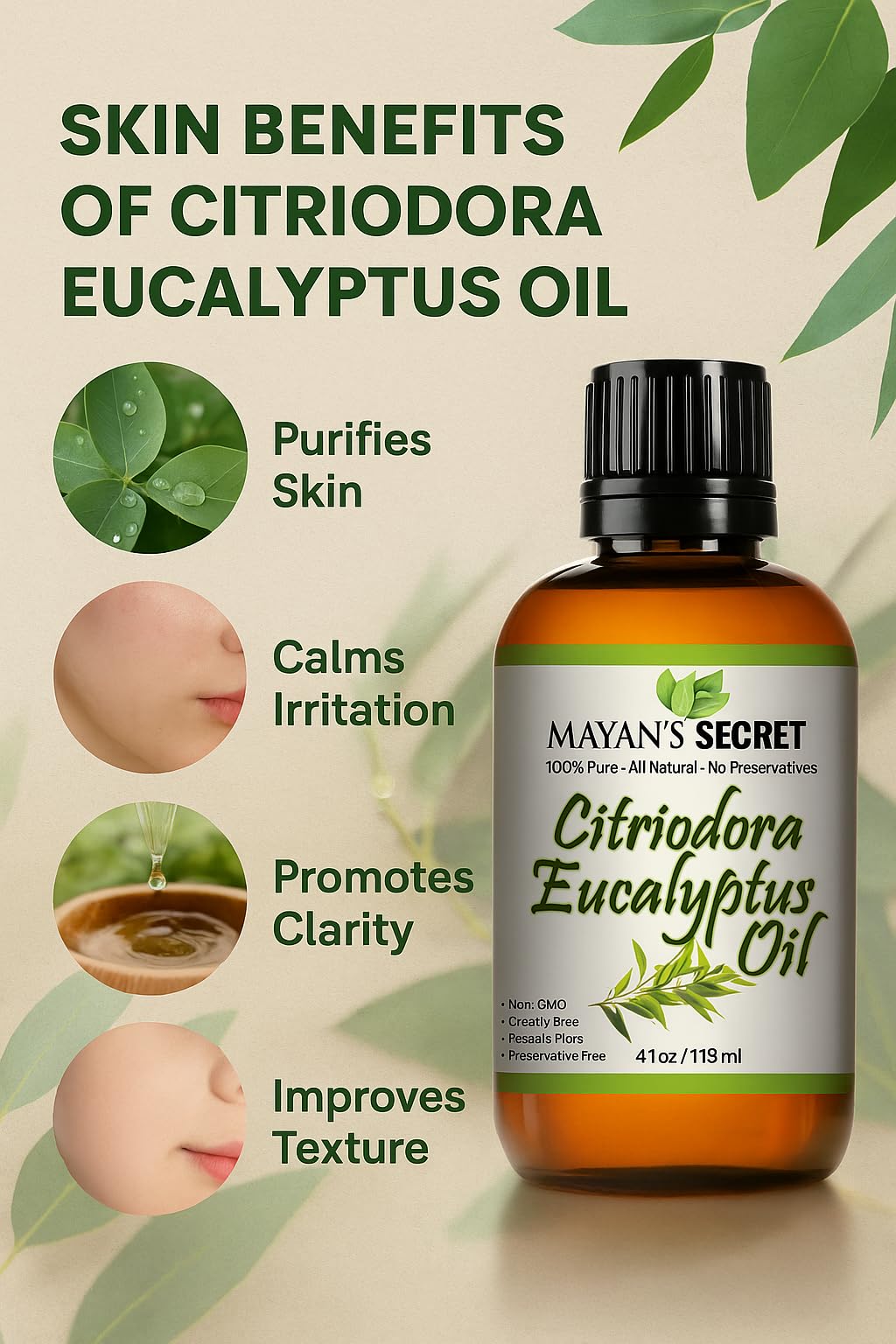 Mayan's Secret Citriodora Eucalyptus Oil – Pure Carrier & Essential Oil, 4oz