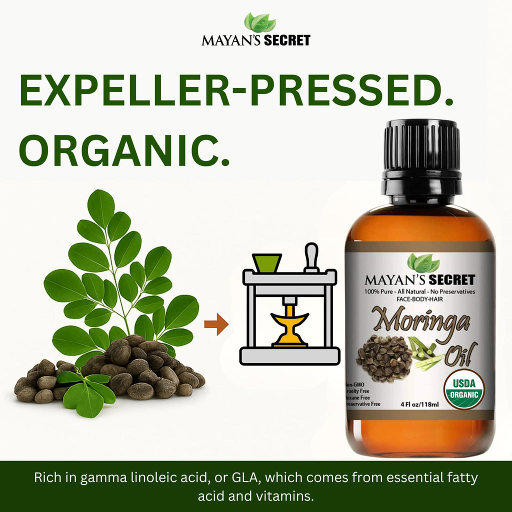 Mayan's Secret Organic Moringa Energy Oil — 100% Pure Moringa Seed Oil for Skin & Hair
