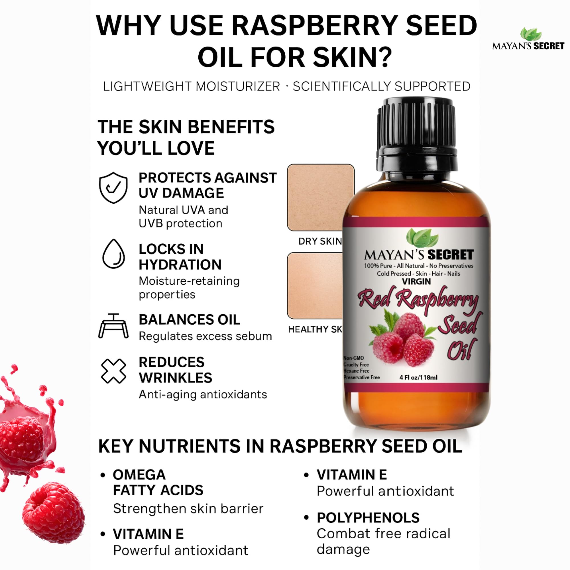 Mayan's Secret Red Raspberry Seed Oil – Cold-Pressed, 100% Pure