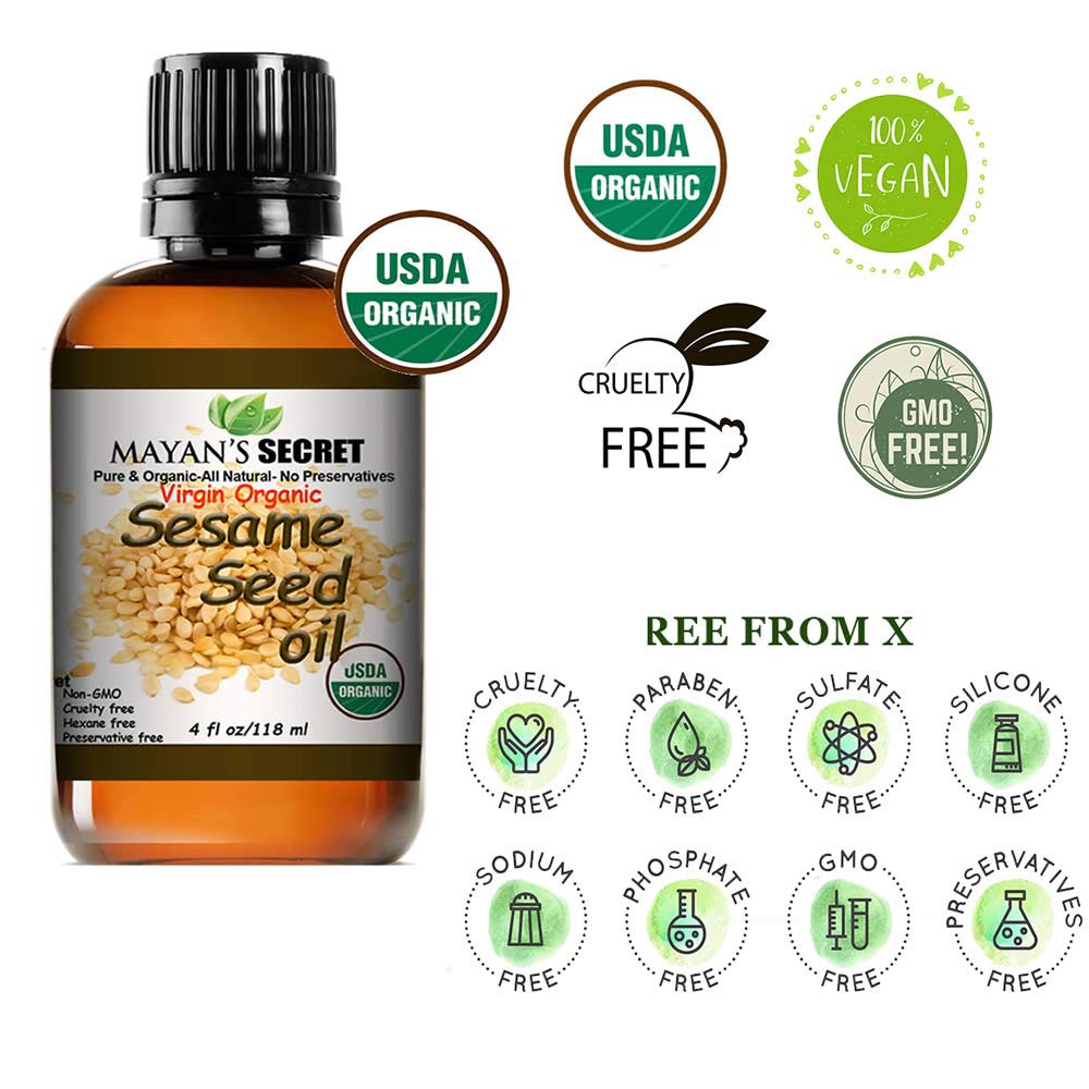 Mayan's Secret USDA Organic Sesame Seed Oil – Virgin, Unrefined 4oz Glass Bottle