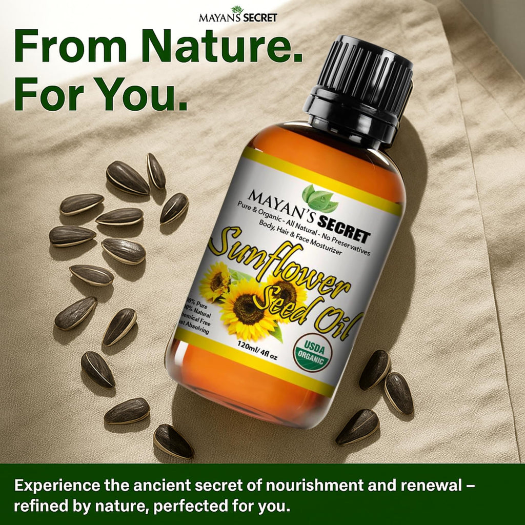 Mayan's Secret Sunflower Seed Oil - 4oz | USDA Organic Cold-Pressed Carrier Oil