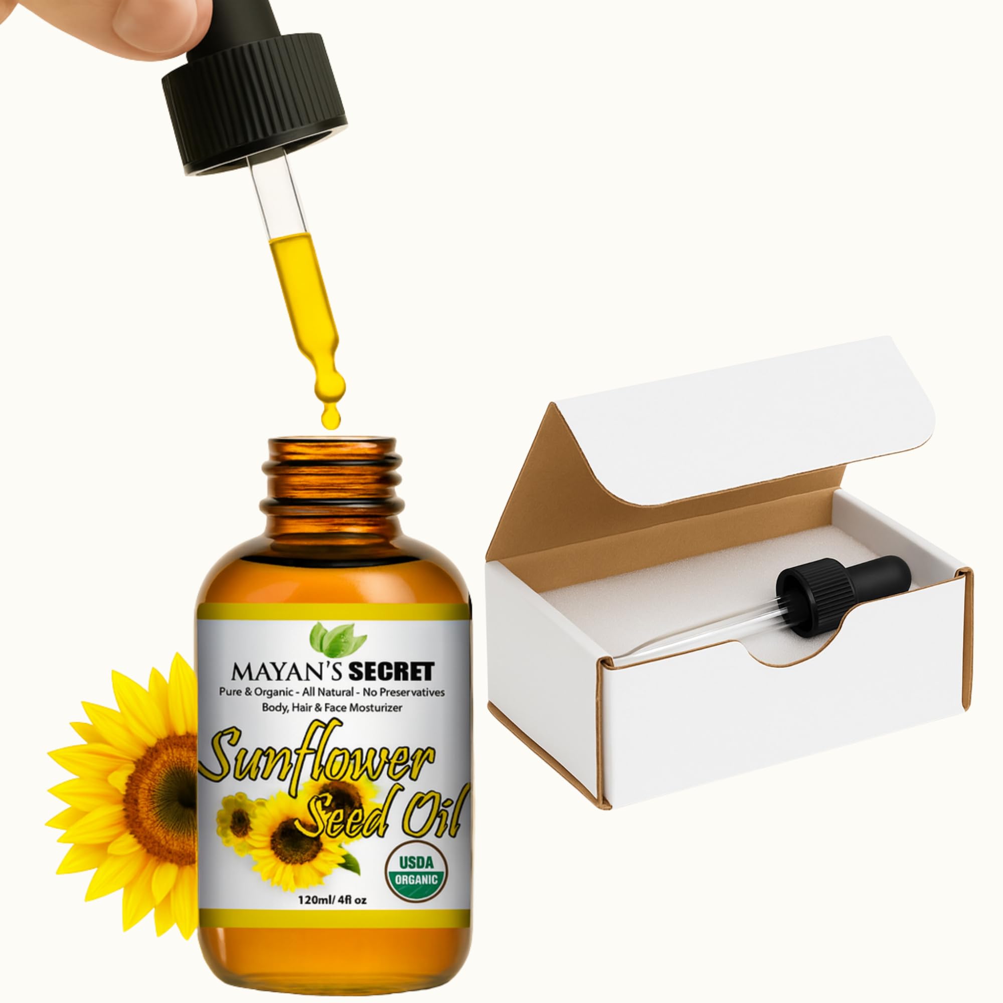 Mayan's Secret Sunflower Seed Oil - 4oz | USDA Organic Cold-Pressed Carrier Oil