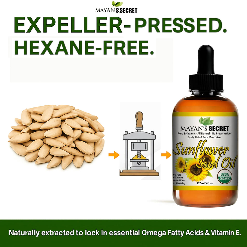 Mayan's Secret Sunflower Seed Oil - 4oz | USDA Organic Cold-Pressed Carrier Oil