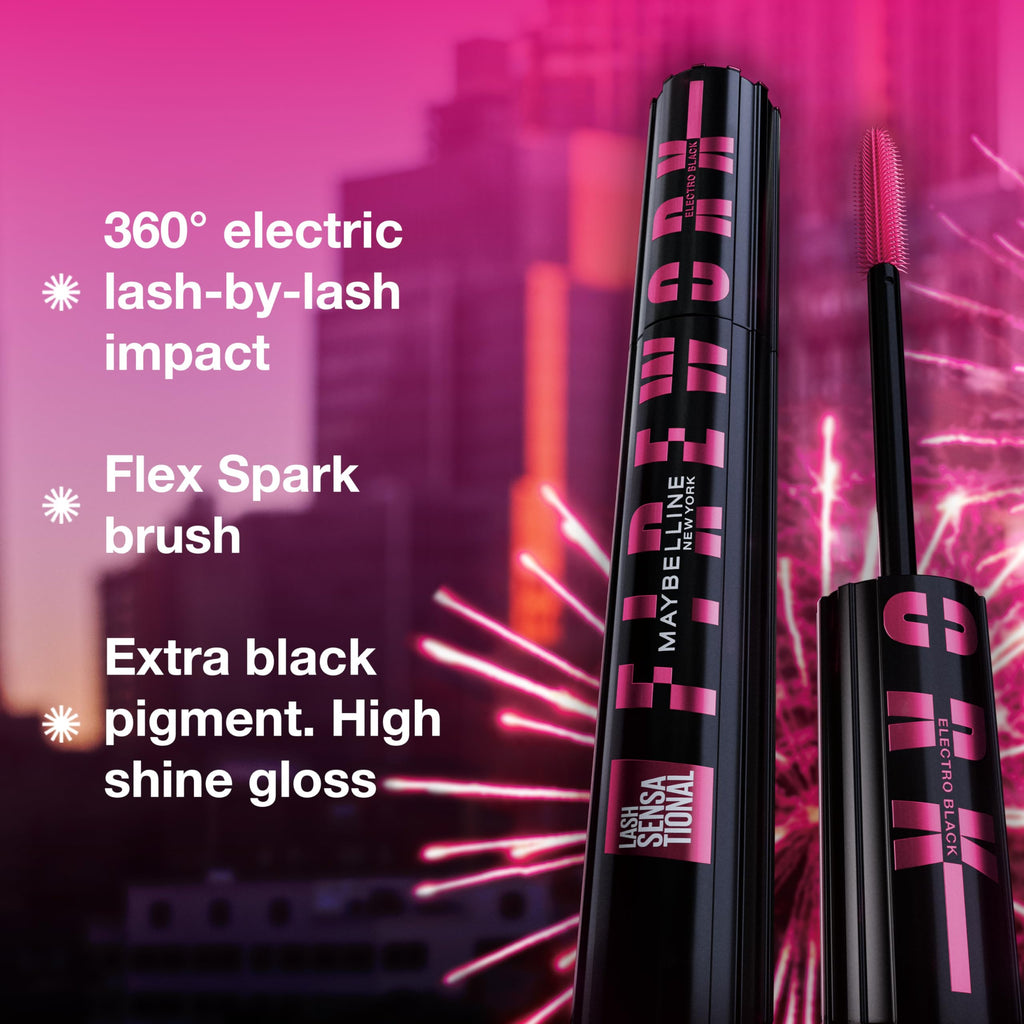 Maybelline Lash Sensational Firework Mascara – 24HR Wear, Electro Black, Lengthening & Volumizing