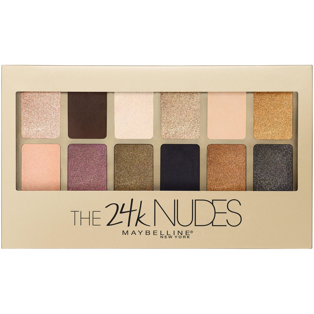 Maybelline The 24K Nudes Eyeshadow Palette – 12 Metallic Gold Shades (0.34 oz)