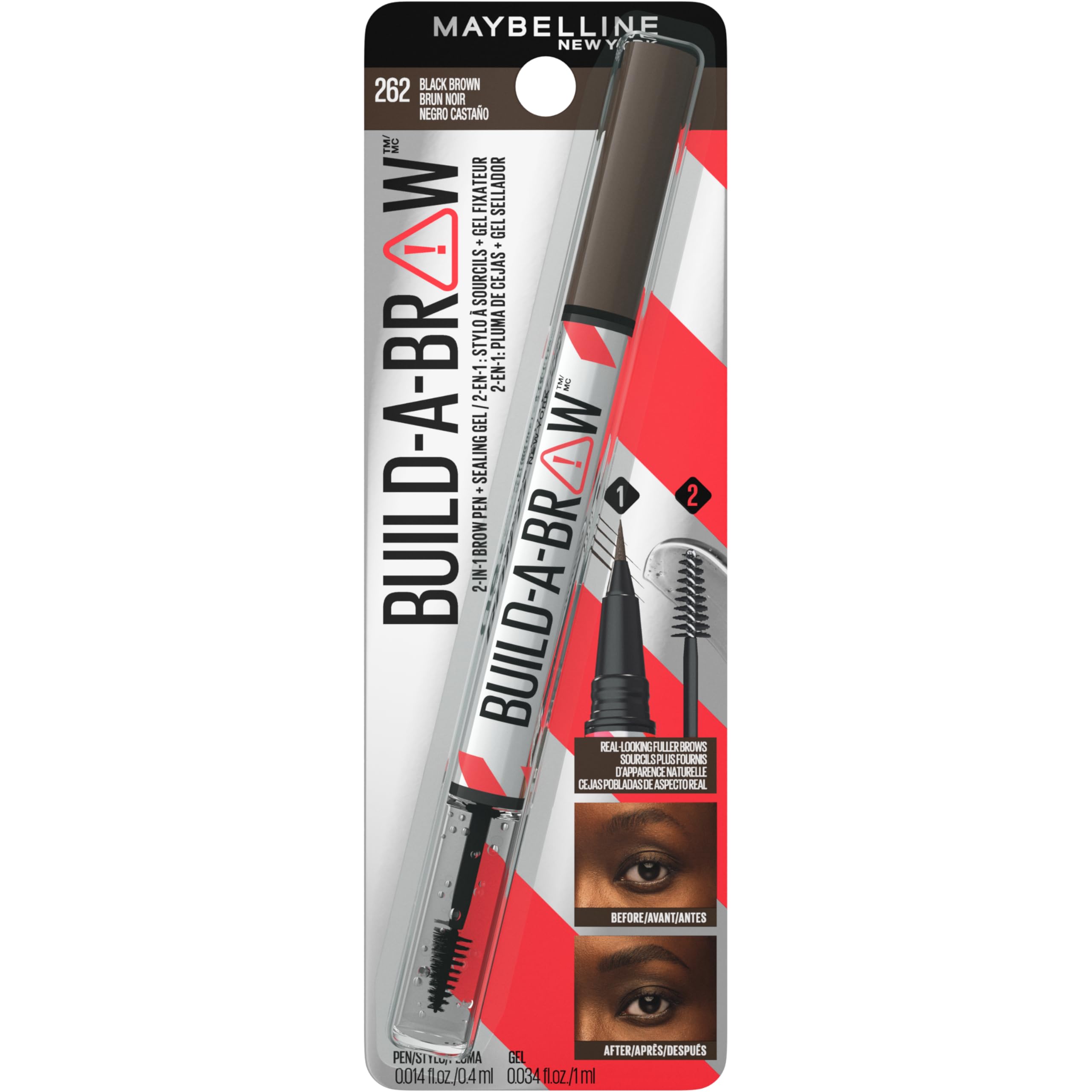 Maybelline Build-A-Brow 2-in-1 Brow Pen + Sealing Gel – Real-Looking, Waterproof, 24HR Wear