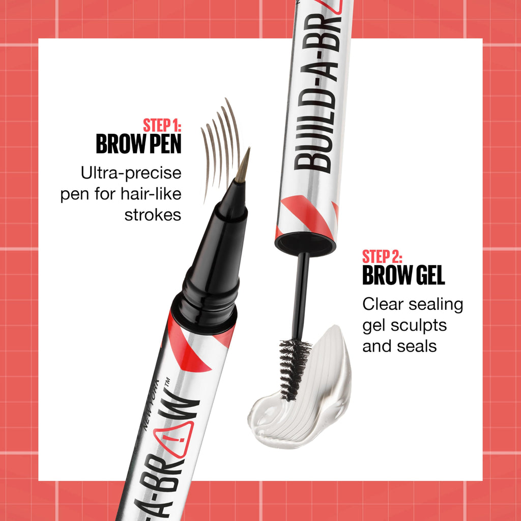 Maybelline Build-A-Brow 2-in-1 Brow Pen + Sealing Gel – Real-Looking, Waterproof, 24HR Wear