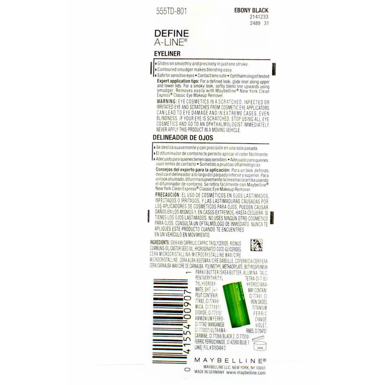 Maybelline Define-A-Line Eyeliner Ebony Black [801] – 3 Pack