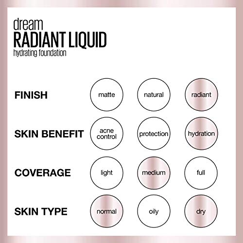 Maybelline Dream Radiant Liquid Foundation – Hydrating Medium Coverage, Fair Porcelain