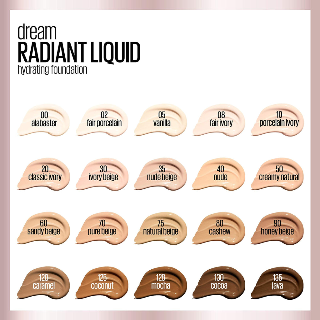 Maybelline Dream Radiant Liquid Foundation – Hydrating Medium Coverage, Fair Porcelain