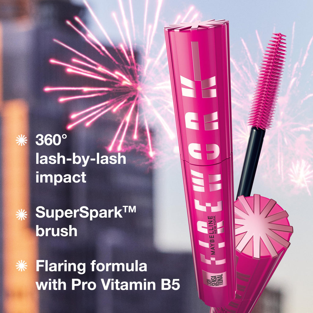 Maybelline Lash Sensational Firework Waterproof Mascara – 24HR, Lengthening & Volumizing, Very Black