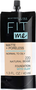 Maybelline Fit Me Matte + Poreless Foundation – Pouch, Shade 220 Natural Beige, 1.3 oz