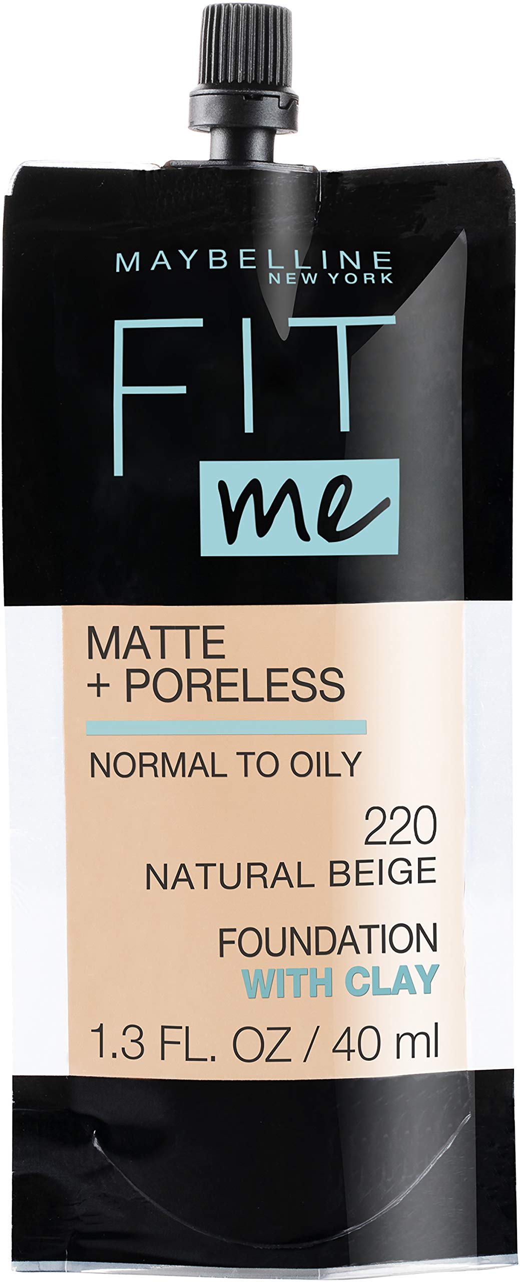Maybelline Fit Me Matte + Poreless Foundation – Pouch, Shade 220 Natural Beige, 1.3 oz