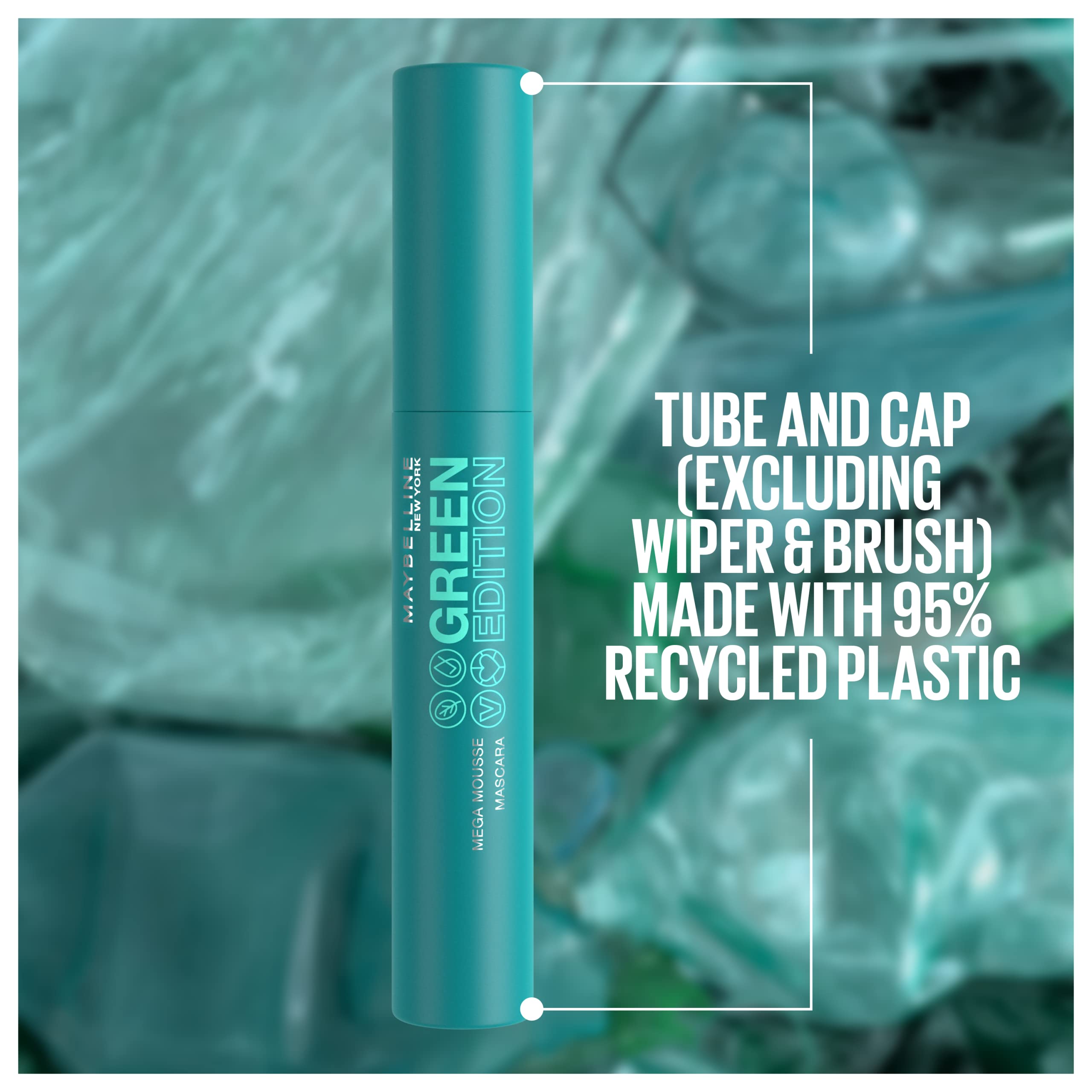 Maybelline Green Edition Mega Mousse Mascara – Lightweight Buildable Volume, Shea Butter