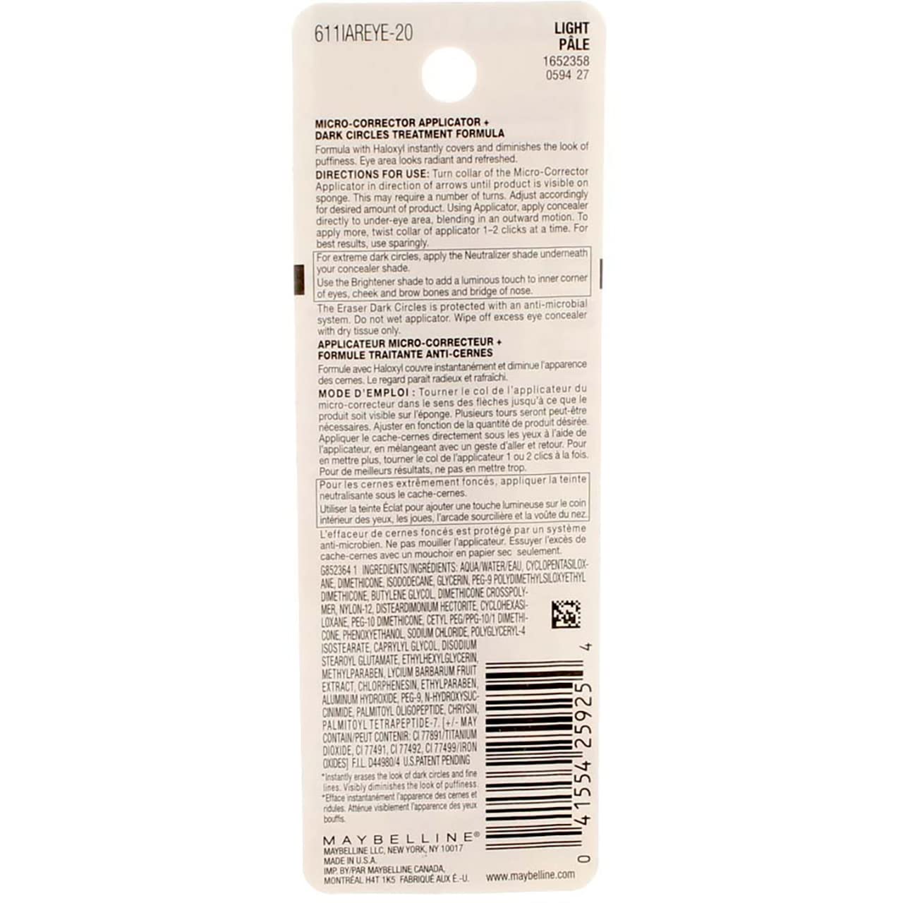 Maybelline Instant Age Rewind Eraser Dark Circles Concealer – Light, 0.2 oz (Pack of 6)