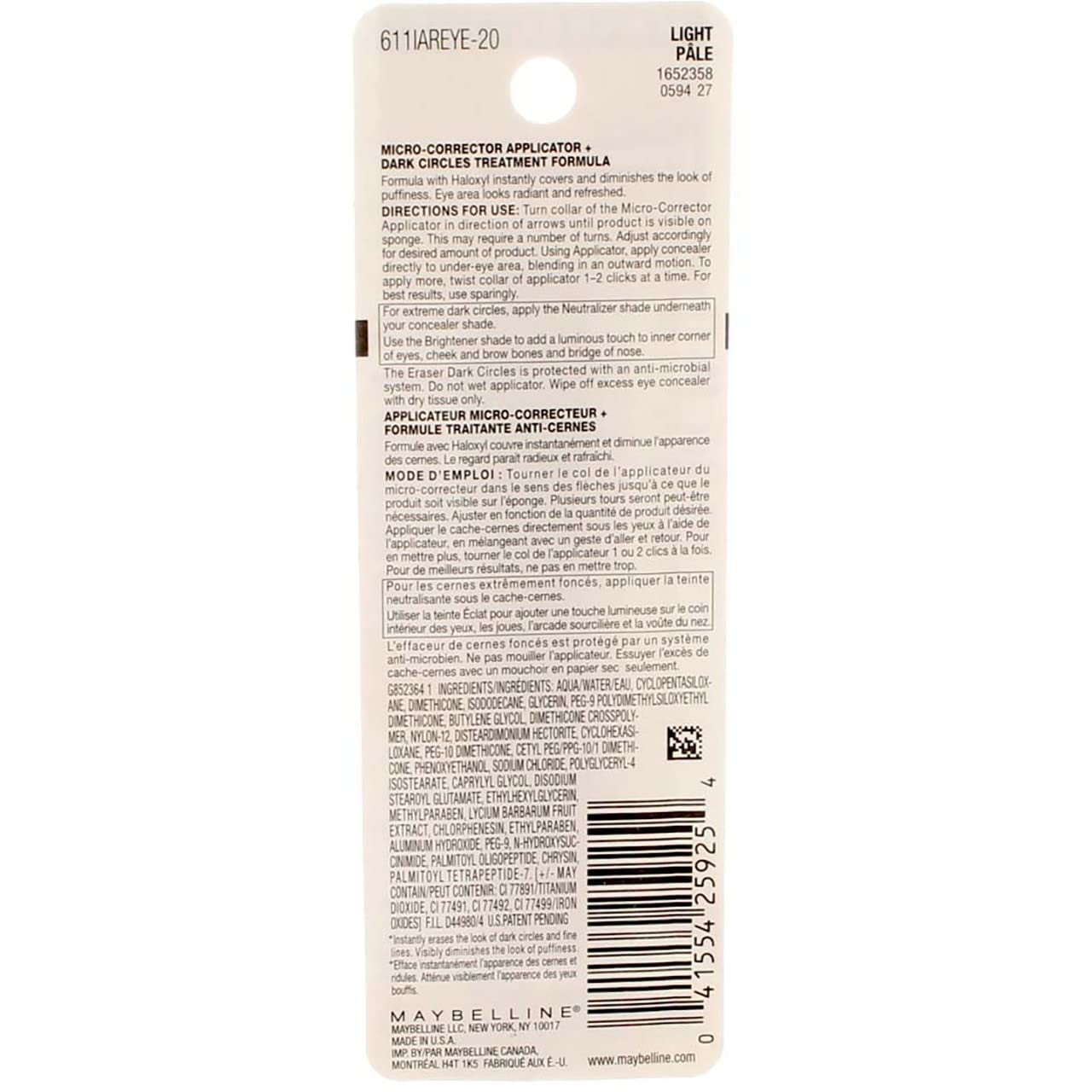 Maybelline Instant Age Rewind Eraser Dark Circles Concealer – Light, 0.2 oz (Pack of 6)