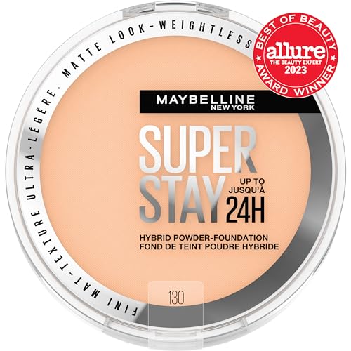 Maybelline Super Stay Hybrid Powder Foundation – 24HR Matte Coverage, Medium-to-Full, Shade 130