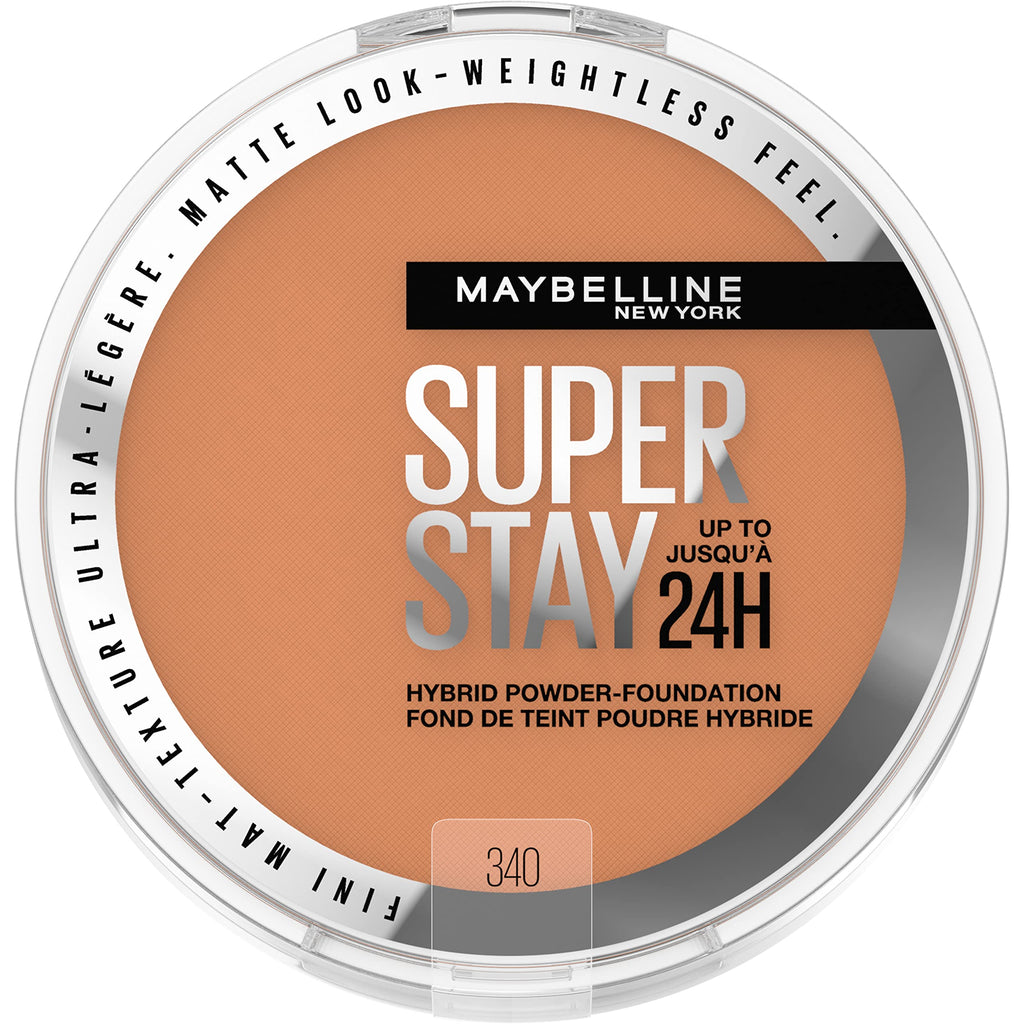 Maybelline Super Stay Hybrid Powder Foundation 24HR — Matte Finish, Medium-to-Full Coverage (Shade 340) | 1 Count