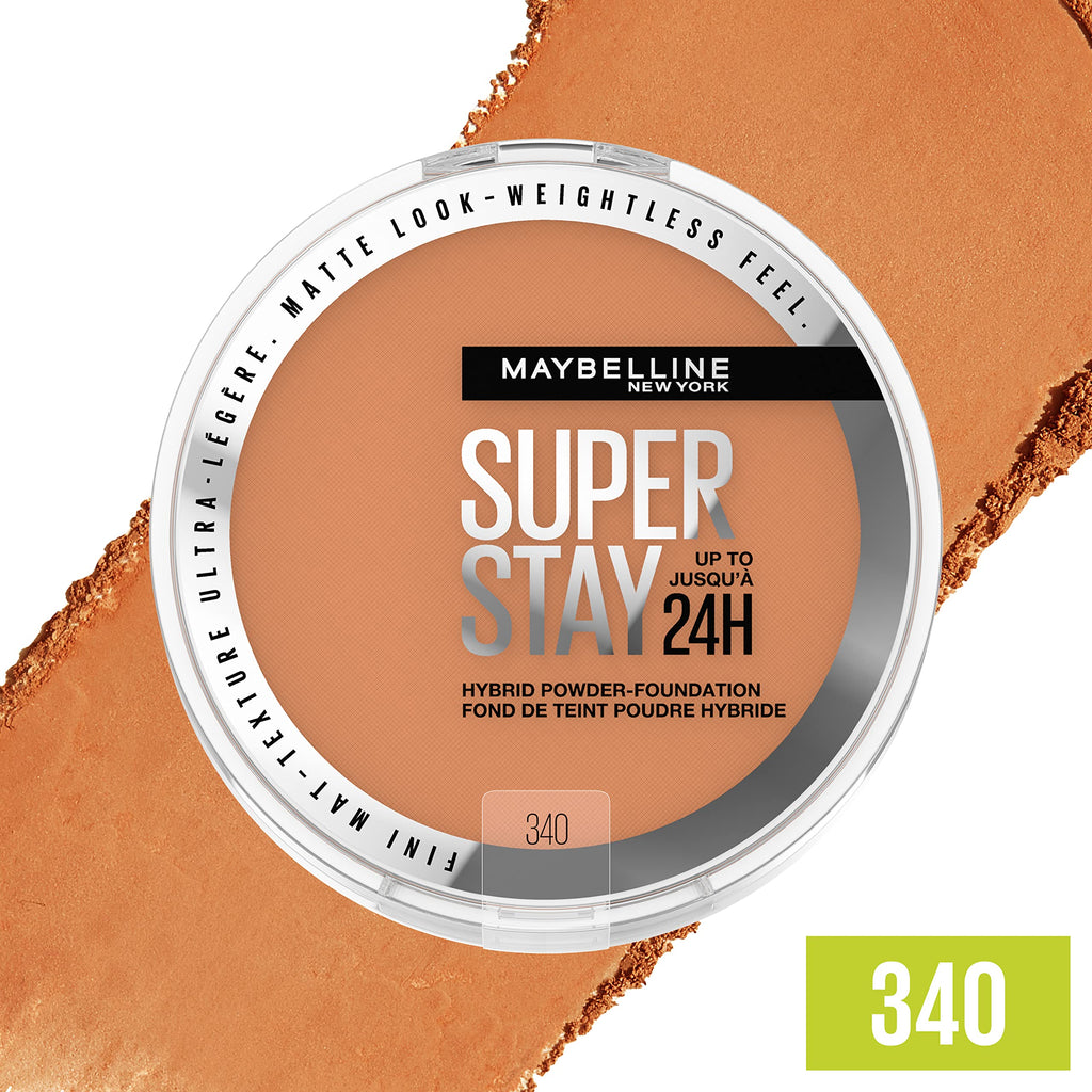Maybelline Super Stay Hybrid Powder Foundation 24HR — Matte Finish, Medium-to-Full Coverage (Shade 340) | 1 Count
