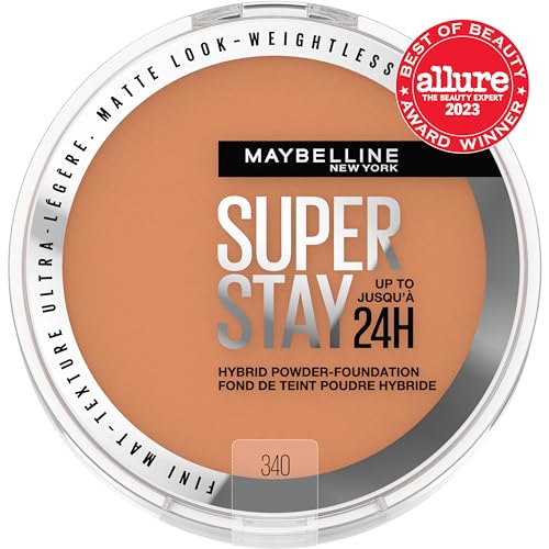 Maybelline Super Stay Hybrid Powder Foundation 24HR — Matte Finish, Medium-to-Full Coverage (Shade 340) | 1 Count