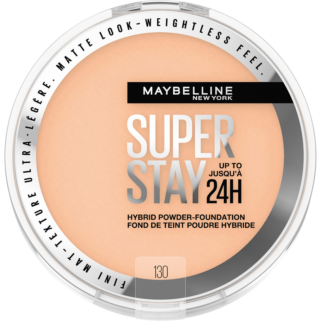 Maybelline Super Stay Hybrid Powder Foundation – 24HR Matte Coverage, Medium-to-Full, Shade 130