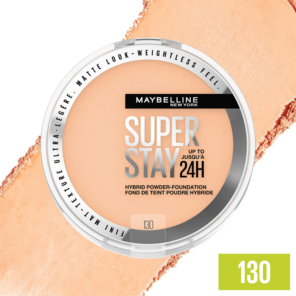 Maybelline Super Stay Hybrid Powder Foundation – 24HR Matte Coverage, Medium-to-Full, Shade 130