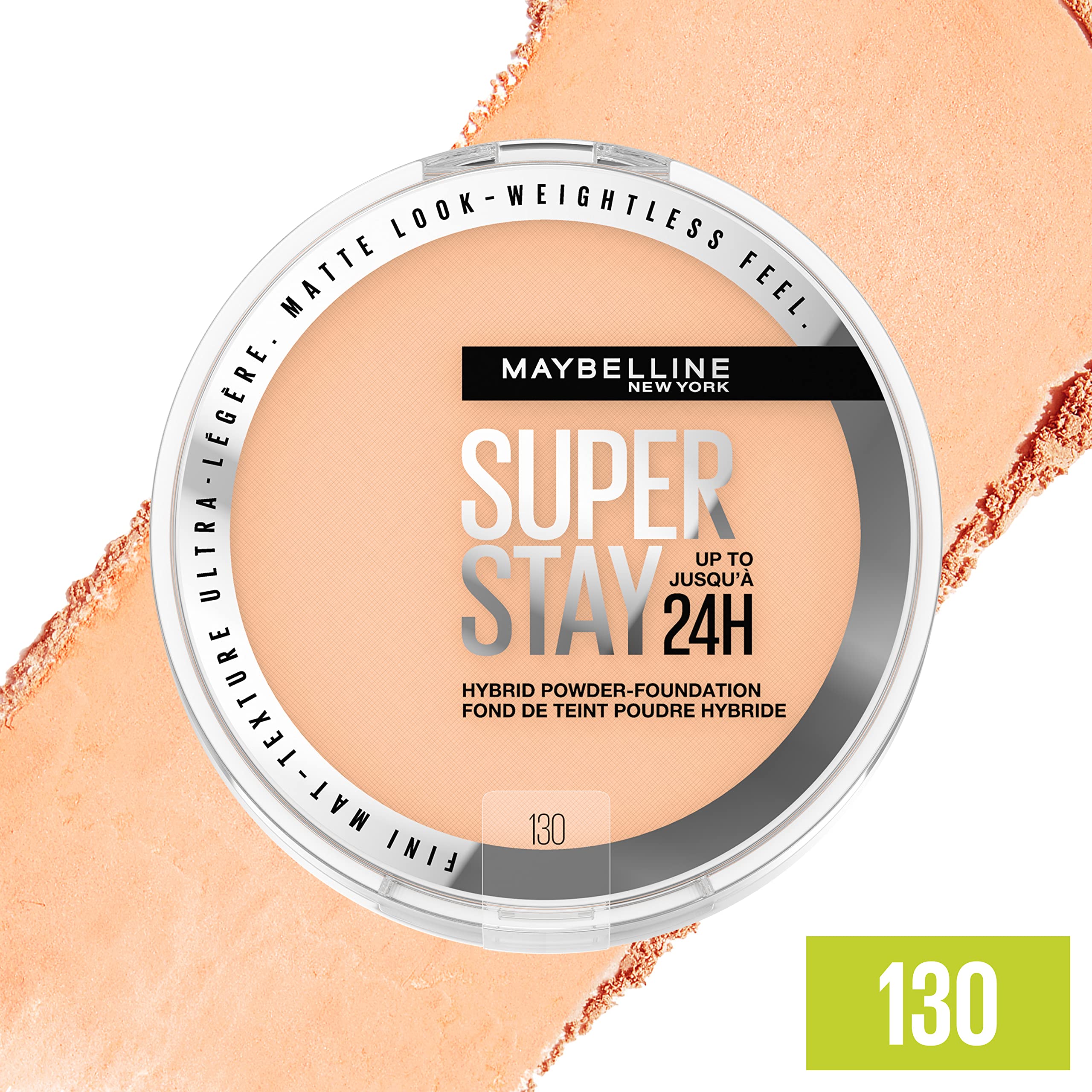 Maybelline Super Stay Hybrid Powder Foundation – 24HR Matte Coverage, Medium-to-Full, Shade 130