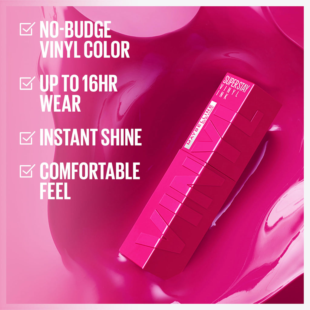 MAYBELLINE Super Stay Vinyl Ink Lip Color | 16HR No-Budge Longwear Shine, 20 Shades
