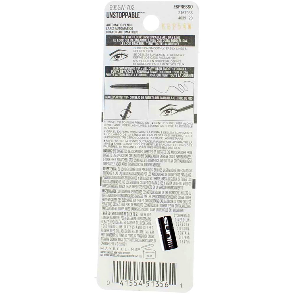 Maybelline Unstoppable Smudge-Proof Eyeliner Espresso – Waterproof 2-Pack (0.01 oz each)