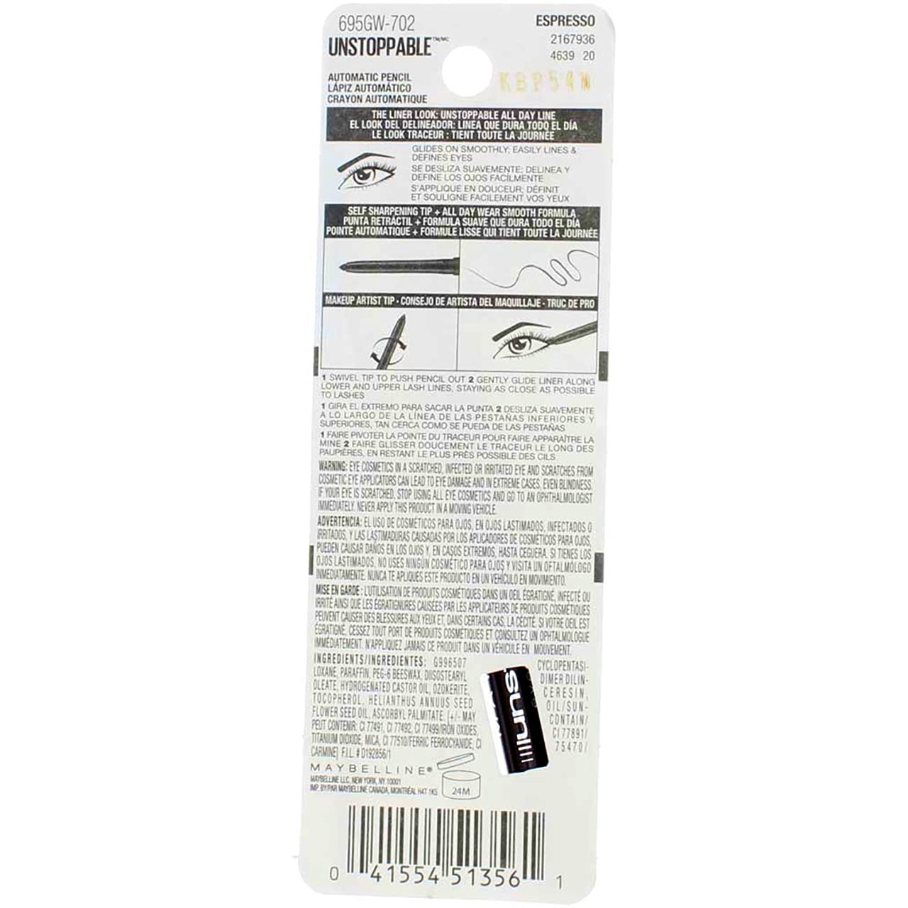 Maybelline Unstoppable Smudge-Proof Eyeliner Espresso – Waterproof 2-Pack (0.01 oz each)