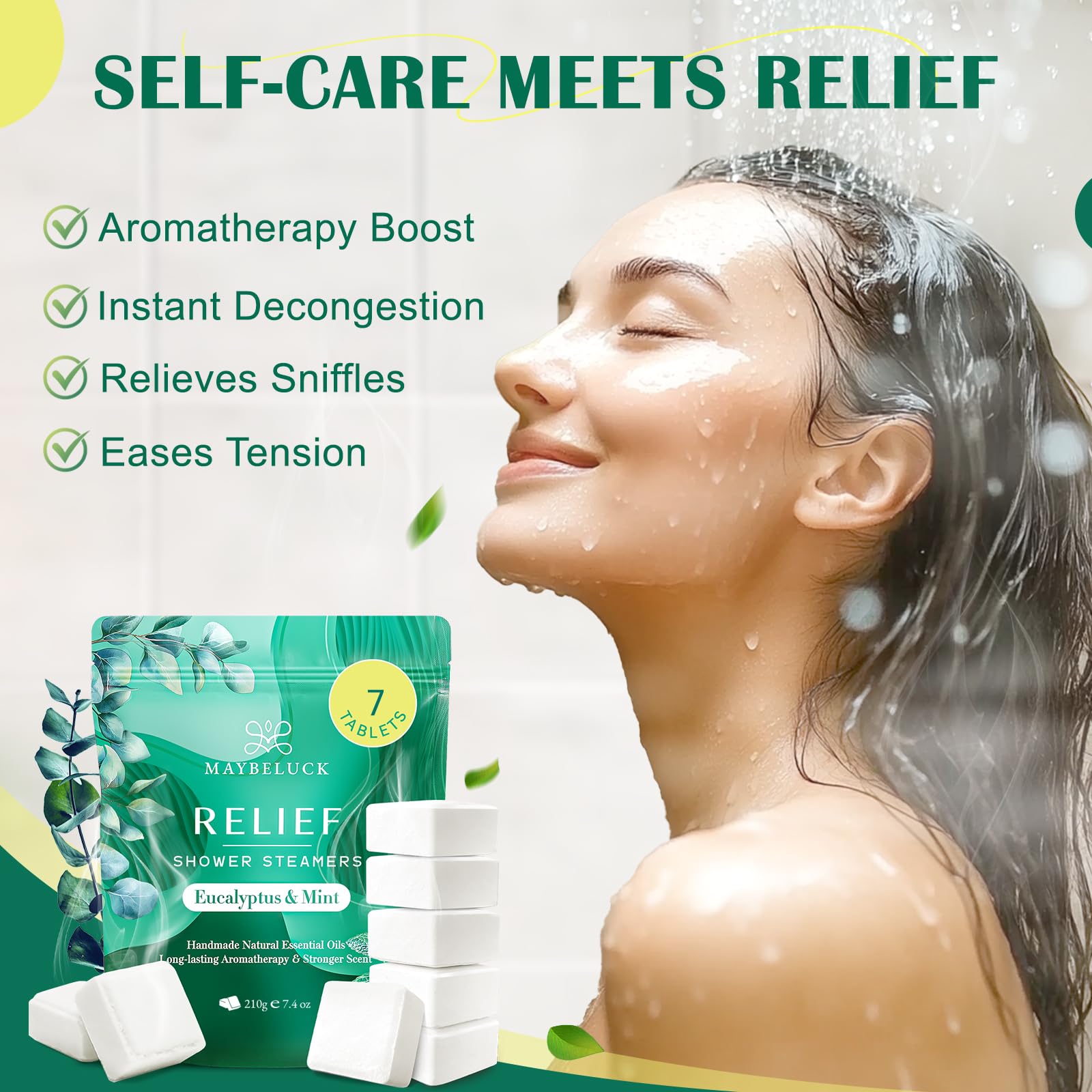 Maybeluck Eucalyptus Mint Shower Steamers 7 Pack – Natural Aromatherapy for Relaxation & Self-Care